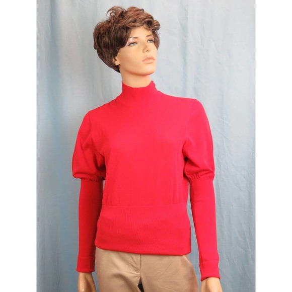 Burberry Sweaters Nwt Burberry Zuri Red Cotton Blend Puffed Sleeve